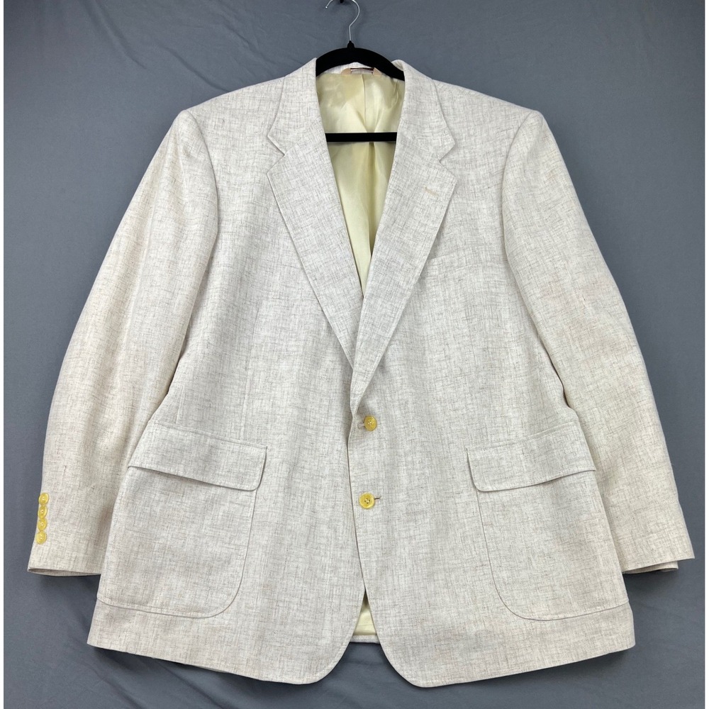 Arnold Palmer Blazer Mens 46R Beige Good Linen Blend Sport Coat Exec 2 Button